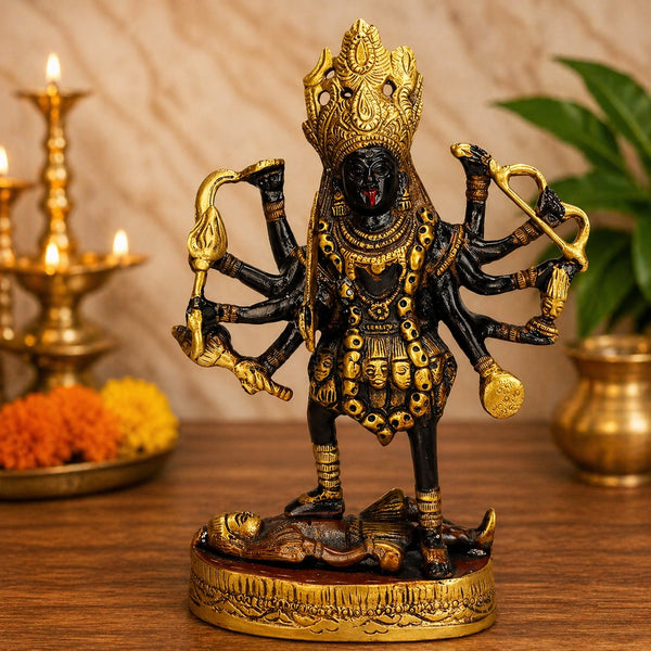 Brass Goddess Mahakali Idol with Lord Shiva (Adi Shakti Kali Maa) – Sacred Kalika Mata Murti for Pooja, Home Décor & Spiritual Gifting  (Height:7.5 Inches)