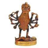 Kalika Maa idol rear view, trident and weapon arms, textured dark figure, gold base