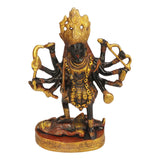 Kalika Maa idol figurine, standing pose, crown and trident, dark body with gold accents