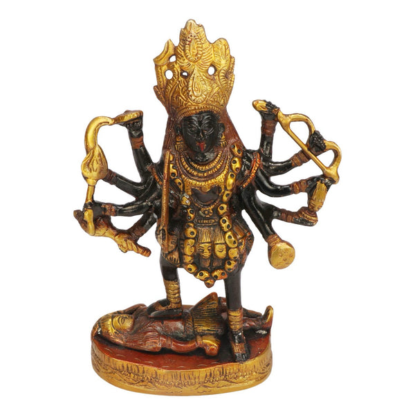 Brass Goddess Mahakali Idol with Lord Shiva (Adi Shakti Kali Maa) – Sacred Kalika Mata Murti for Pooja, Home Décor & Spiritual Gifting  (Height:7.5 Inches) Entryway Setting