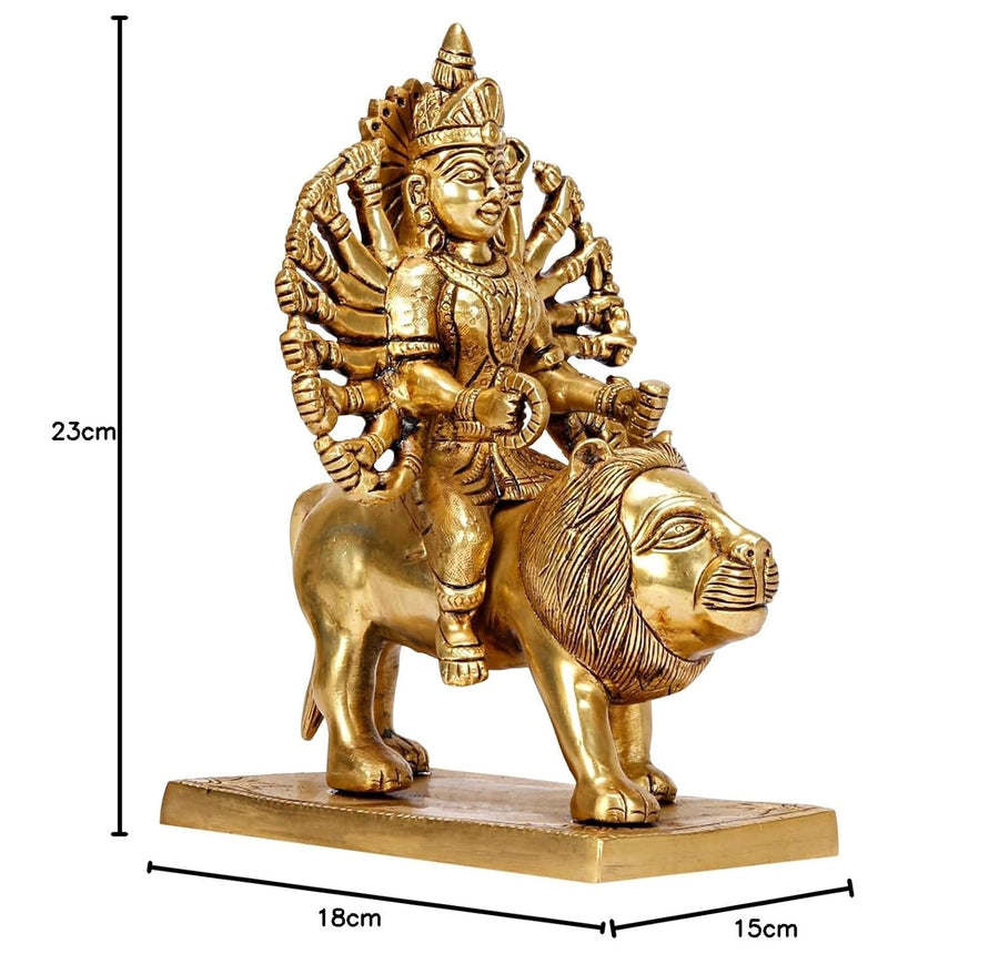Brass Goddess Durga Idol Seated on Lion (Sherawali Maa / Vaishno Devi / Modeshwari Mata) – Divine Murti for Home Mandir, Office Décor & Navratri Pooja (Height:9 Inches) Craft Detail