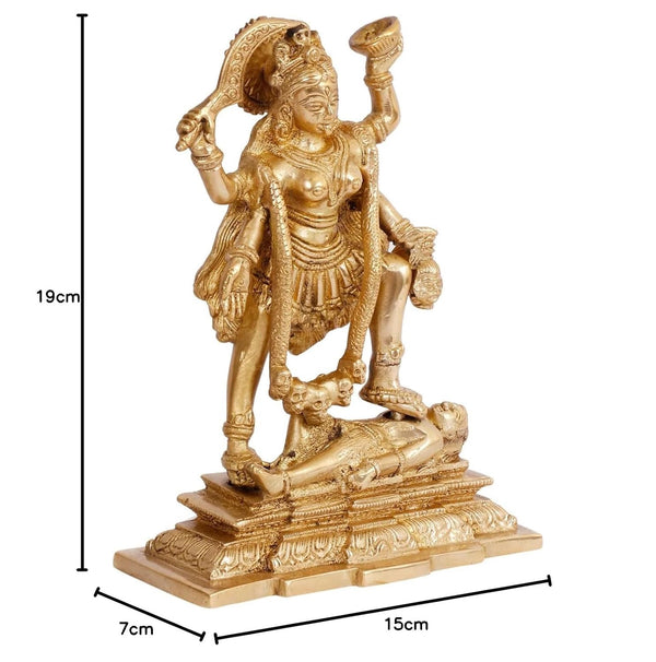 Brass Goddess Kali Idol with Lord Shiva – Divine Murti for Temple Pooja, Spiritual Décor & Elegant Showpiece (Height:7.5 Inches) Entryway Setting