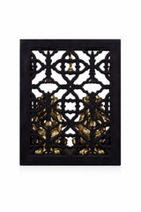 Brass lattice back panel with hanging bells and golden detailing