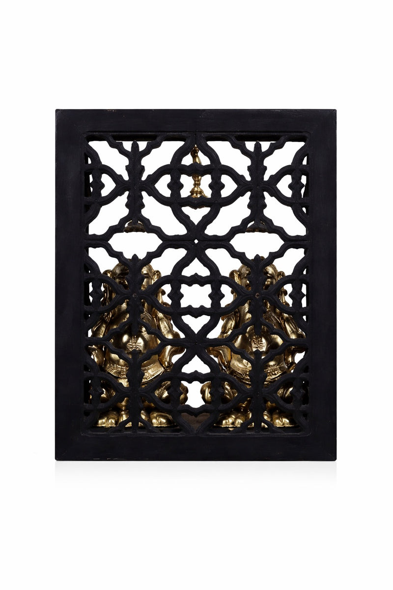 Brass Ganesha Lakshmi Idol with Hanging Bells (Height :12 Inches)