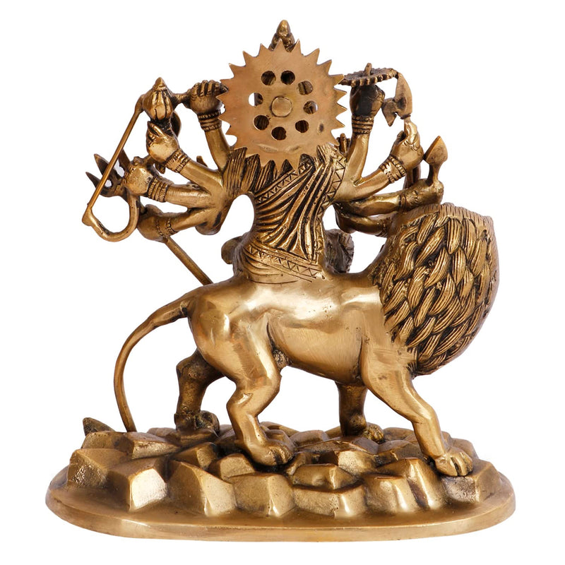 Brass Goddess Durga Idol Seated on Lion (Sherawali Maa / Vaishno Devi) – Sacred Murti for Home Mandir, Office, Living Room & Shop Décor | Ideal Gift for Navratri Pooja (Height:9 Inches)