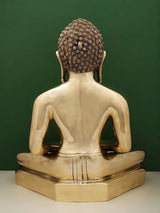 Superfine brass Jain Bhagwan statue, rear view, detailed hair curls and back shoulders