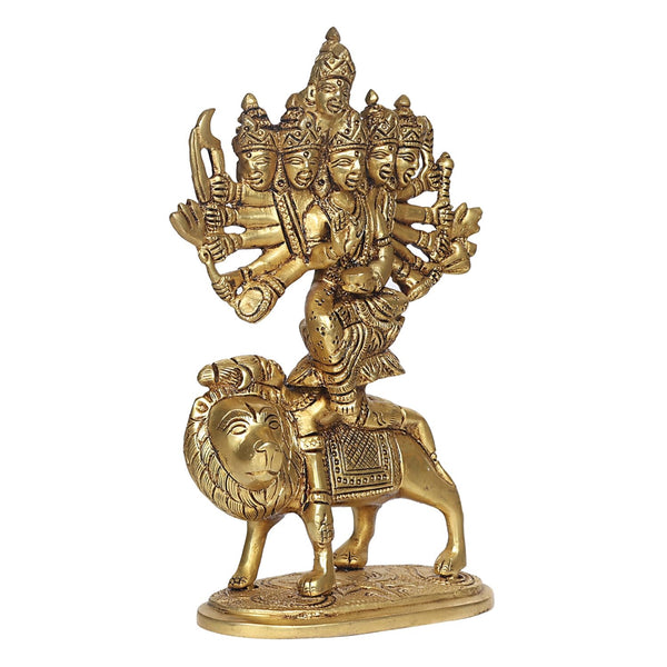 Brass Goddess Kamakhya / Durga (Sherawali) Idol – Tripura Sundari Mata Statue for Home Décor, Mandir & Pooja Temple | Sacred Spiritual Showpiece (Height:8.5 Inches) Study Setting