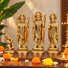 Brass ram darbar statue set of 4 with four gold-toned ram parivar idols