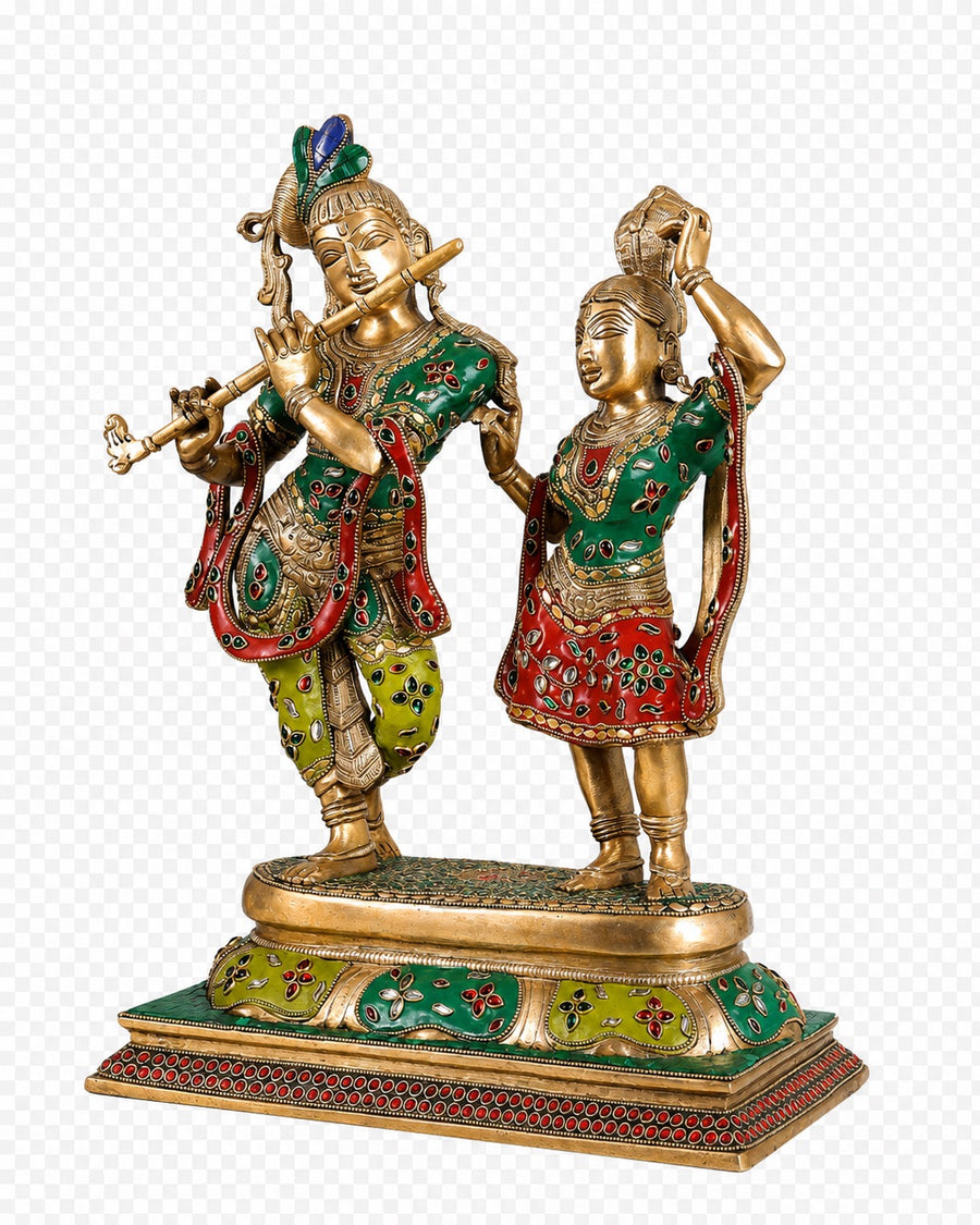 Handcrafted Pure Brass Radha Krishna Dancing Sculpture – Multicolour Design (Height: 18 Inches) Craft Detail