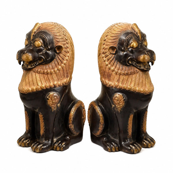 Handcrafted Brass Lion Pair Statue for Living Room Decor (Height:21 Inches) Entryway Setting