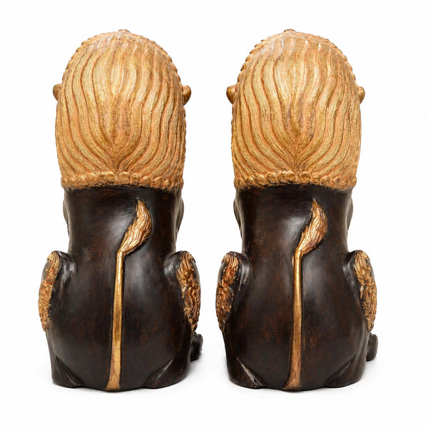 Handcrafted Brass Lion Pair Statue for Living Room Decor (Height:21 Inches) Study Setting