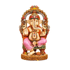 Large Seated Lord Ganesha Idol with Ornate Arch | Hand-Painted Marble Dust & Cold Cast Statue for Home Temple, Pooja Room & Décor (Height:7 Inches)
