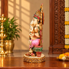 Large Seated Lord Ganesha Idol with Ornate Arch | Hand-Painted Marble Dust & Cold Cast Statue for Home Temple, Pooja Room & Décor (Height:7 Inches)