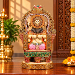 Large Seated Lord Ganesha Idol with Ornate Arch | Hand-Painted Marble Dust & Cold Cast Statue for Home Temple, Pooja Room & Décor (Height:7 Inches)