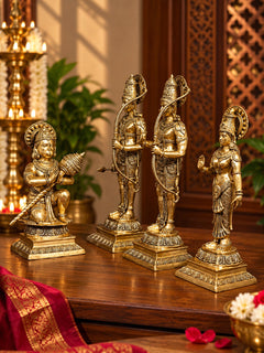 Large Shri Ram Darbar Brass Statue Set of Four | Exquisite Handcrafted Hindu Deity Sculptures for Temple, Home & Spiritual Decor (Height:40 Inches)