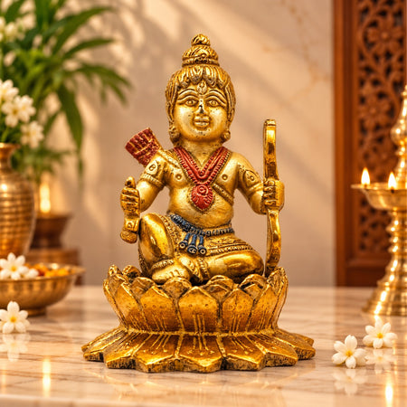 Brass Multicolor Ram Ji Statue | White & Gold Patina Finish| Decorative Hindu Deity Idol for Home & Temple Décor (Height: 5 Inches)