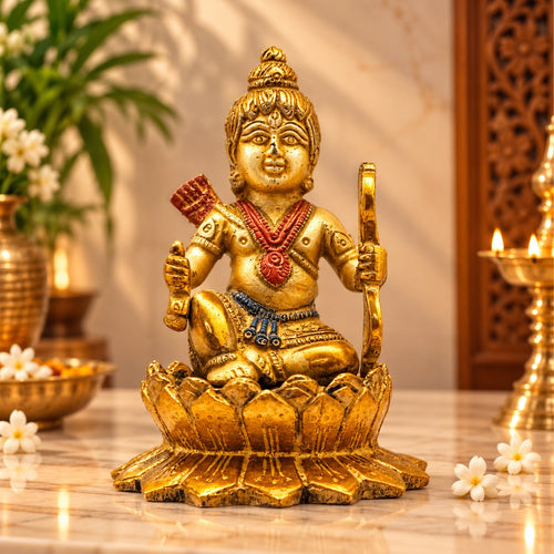 Brass Multicolor Ram Ji Statue | White & Gold Patina Finish| Decorative Hindu Deity Idol for Home & Temple Décor (Height: 5 Inches)
