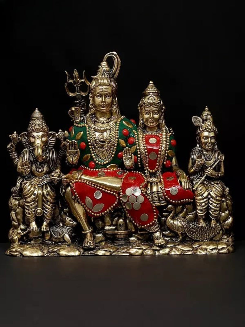 AONA Brass Small Superfine Lord Shiva Family Idol