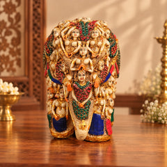 Resin Handcrafted Lady Elephant Sculpture | Ornate Folk Art Decorative Statue (Height: 14 Inches)