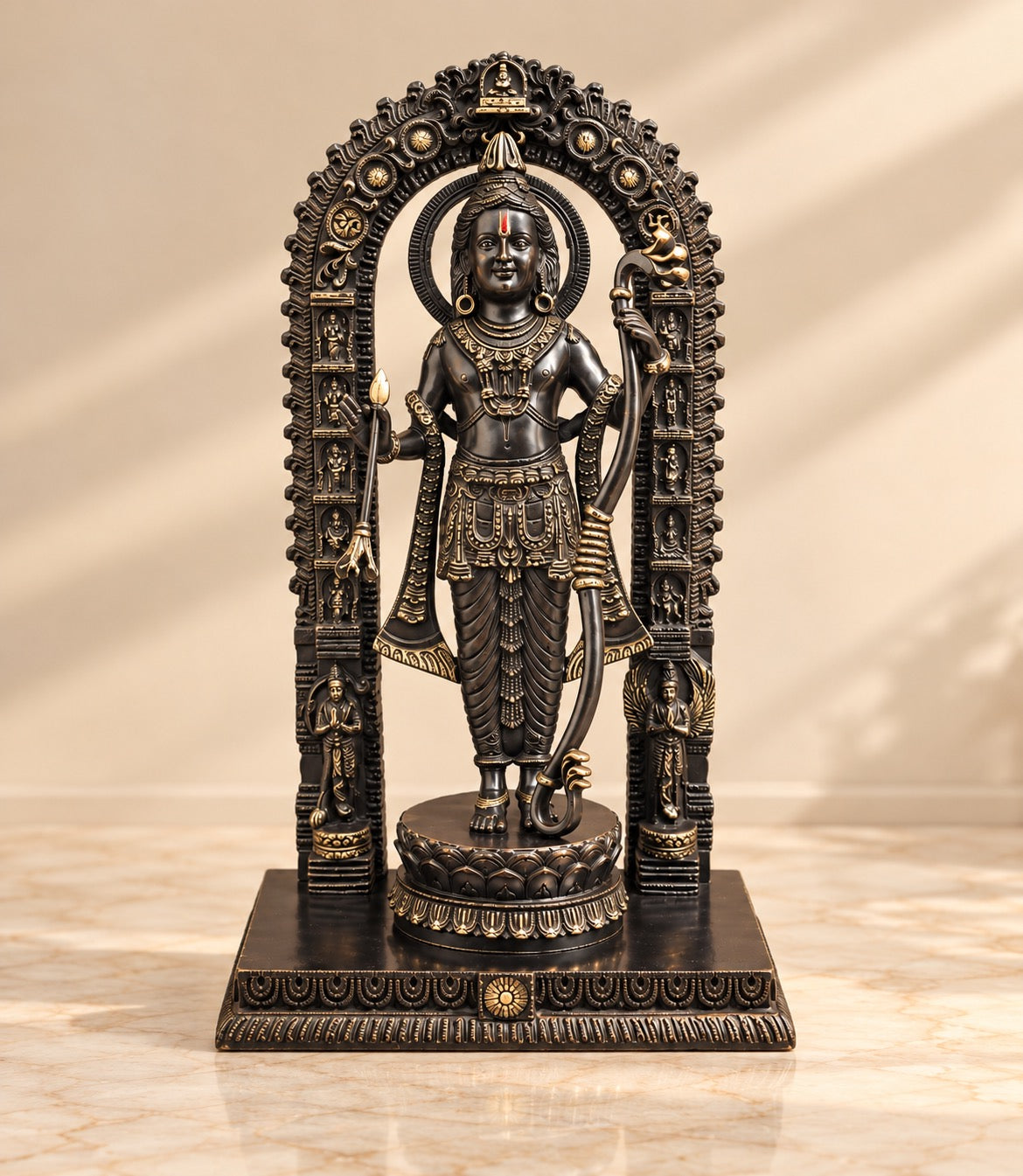 Lord Ram Standing Idol | Super Fine Brass | Golden & Black Patina Finish (Height: 18.5 Inches)