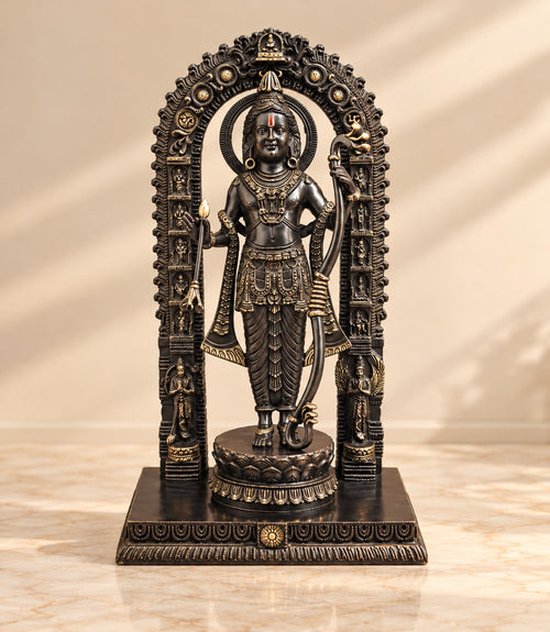Lord Ram Standing Idol | Super Fine Brass | Golden & Black Patina Finish (Height: 18.5 Inches)