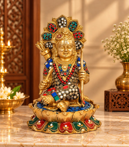 Brass Ram Lalla Sitting Idol | Traditional Hindu Deity Statue for Home & Temple Décor (Height: 9 Inches)