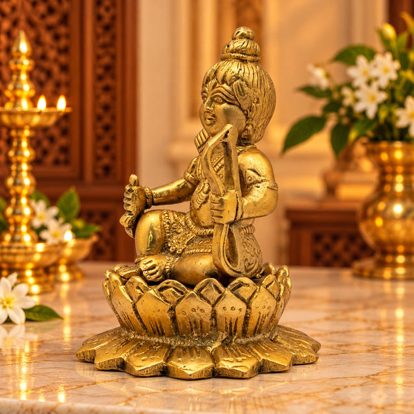 Brass Ram Lalla Idol | Pure Brass Artistic Spiritual Accent | Traditional Hindu Deity Statue (Height: 5.2 Inches) Study Setting