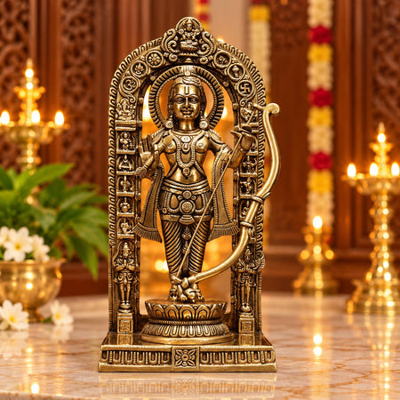 Brass Ram Lalla Idol | Pure Brass Statue | Traditional Hindu Deity Sculpture for Home & Temple Décor (Height: 12 Inches)