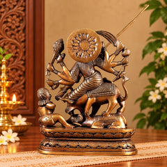 Brass Mahishasura Mardini Durga Statue | Traditional Hindu Goddess Sculpture for Home Decor (Height: 14 Inches)
