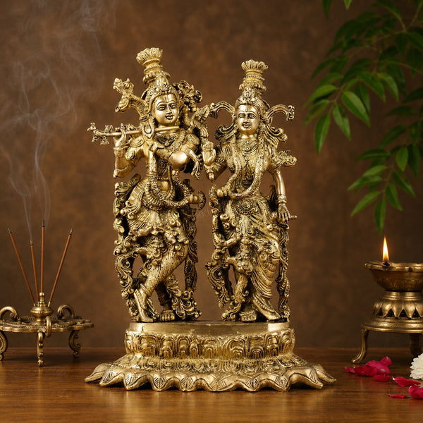 Brass Radha Krishna together statue (Height: 14 Inches)