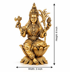 Superfine Brass Goddess Rajarajeshwari Statue Seated on Lotus – Tripura Sundari, Lalita Devi Murti, Traditional Hindu Sculpture for Home Temple & Spiritual Décor (Height: 6 Inches)