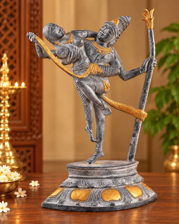 Superfine Brass Dancing Rati and Kamadeva Statue – Grey Sandstone Finish, Traditional Hindu Sculpture for Home Décor & Spiritual Gifting (Height: 13 Inches) Study Setting