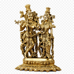 AONA brass Radha Krishna together statue, 14 in; detailed figures with jewelry.