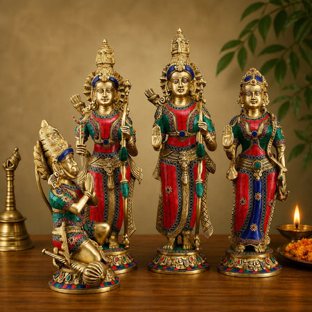 Brass Ram Darbar Idol Set with Stonework – Divine Grace (Height: 20 Inches)