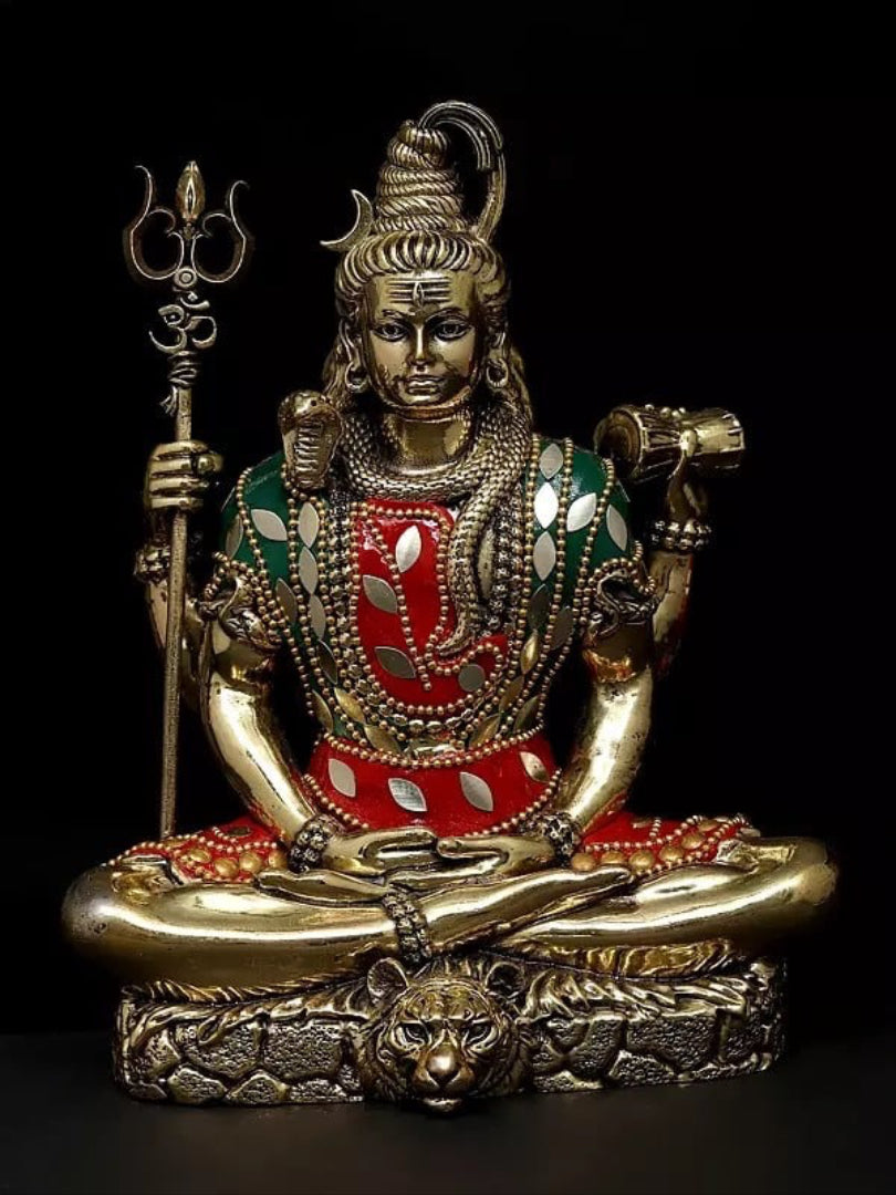 AONA Superfine Brass Sitting Four Armed Lord Shiva Murti 