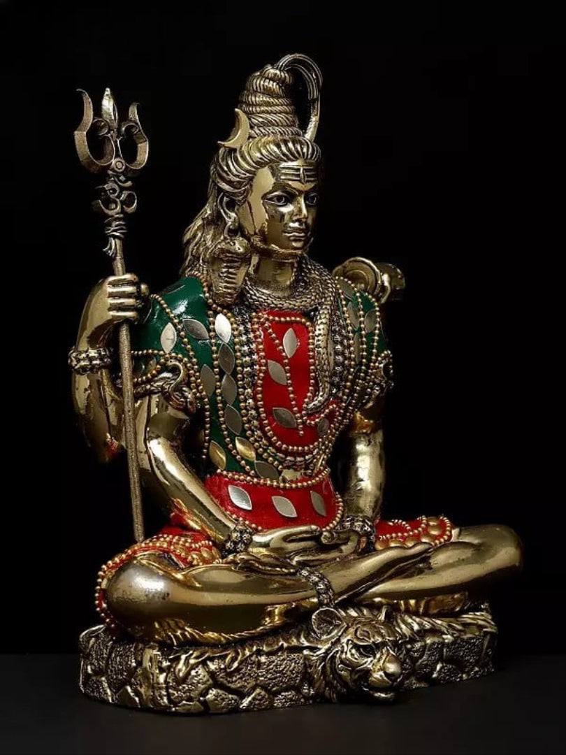 Superfine Brass Sitting Four Armed Lord Shiva Murti (Height 7 Inches) Craft Detail