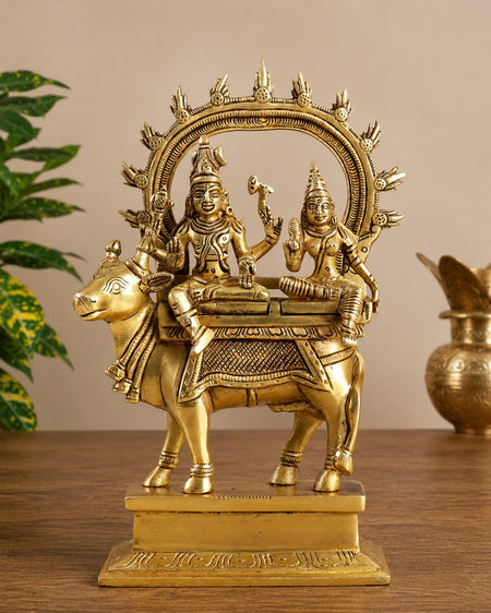 ￼Brass Shiv Parvati seated on Nandi Bhagwan (Height:9 Inches)