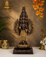 Mahasadashiva Vishwa Roopam brass sculpture, 25 faces, many arms, vintage patina