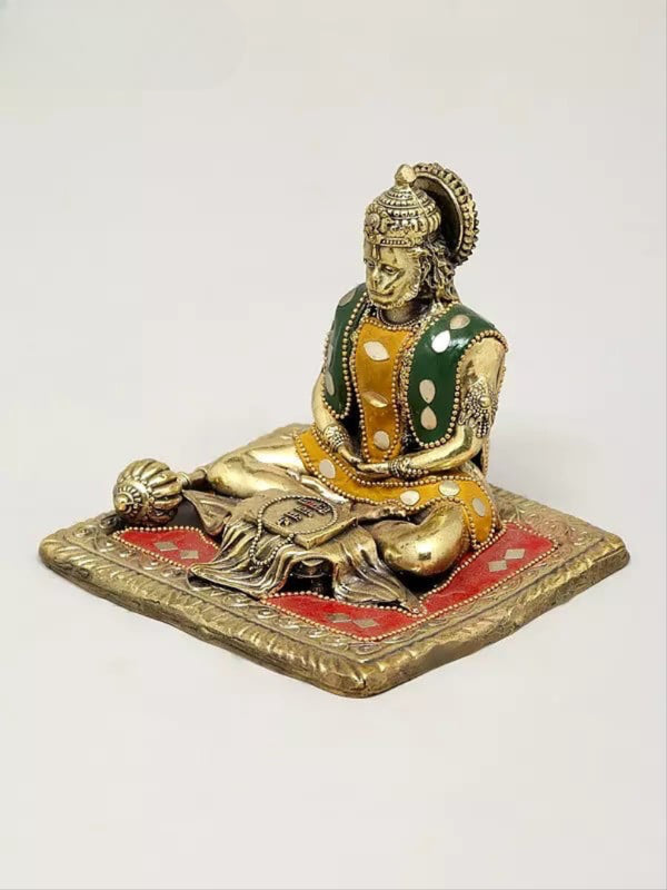 Small Superfine Brass Shri Ram Bhakta Hanumanji Murti (Height 4 Inches) Study Setting