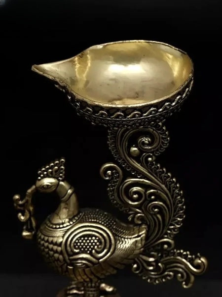 Brass Superfine Small Peacock Diya statue (Height : 5 Inches) Study Setting