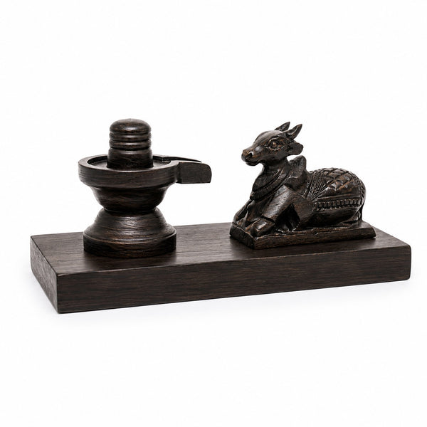 Karungali small Shiva Lingam with Nandi Statue Entryway Setting