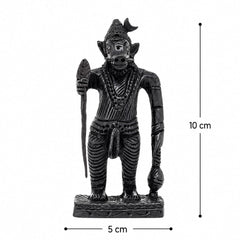Ebony wood Varaha Swamy idol, dark carved front figure; 10 cm tall, 5 cm wide.