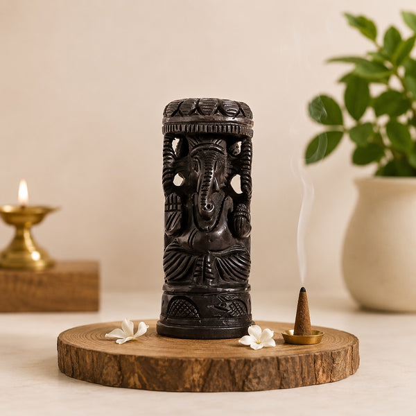 Sacred Karungali Lord Ganesha Statue with Crown