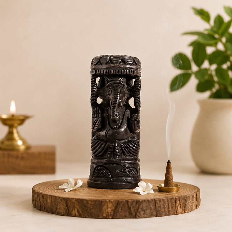Sacred Karungali Lord Ganesha Statue with Crown