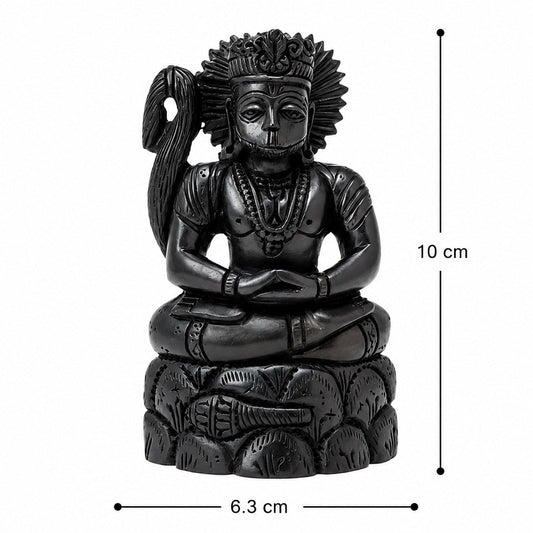 Seated Hanuman statue, dark bronze finish; size 10 cm tall, 6.3 cm wide