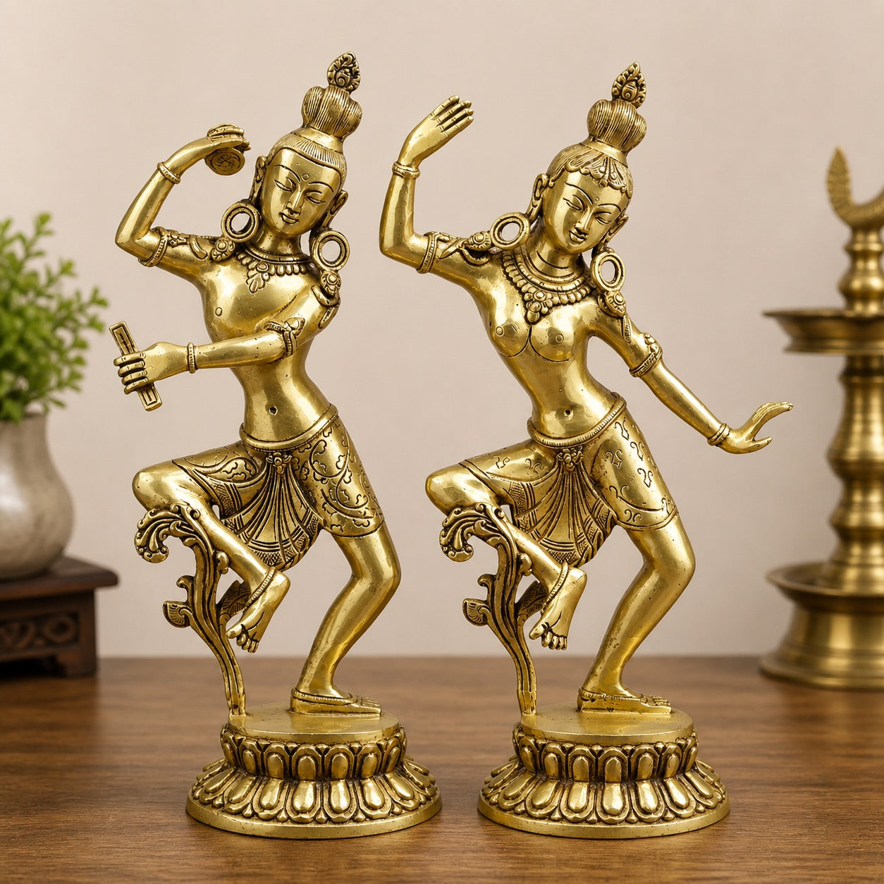 AONA Brass Shiva Parvati Dance Form Idol with Smooth Golden Finish