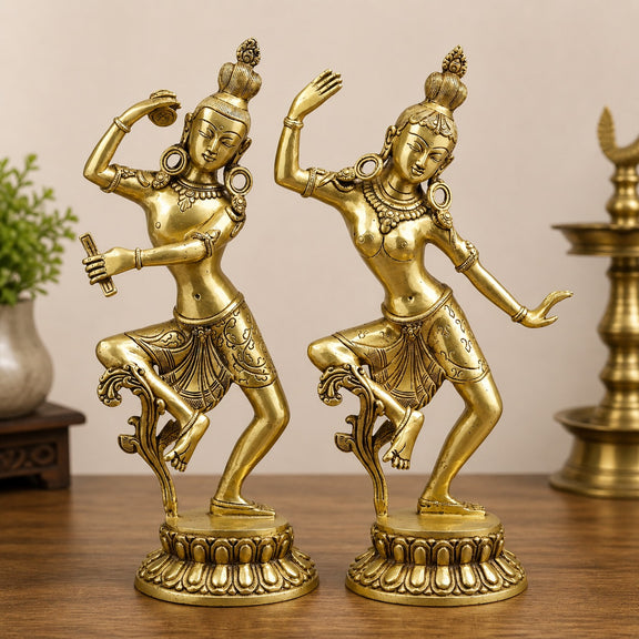 AONA Brass Shiva Parvati Dance Form Idol with Smooth Golden Finish