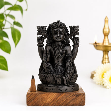 Sacred Karungali Lakshmi Ji Statue with Lotus Pedestal