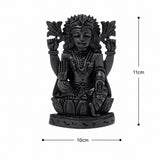 Lakshmi Ji statue, lotus base, dark textured finish; size 10 cm x 11 cm