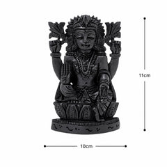 Lakshmi Ji statue, lotus base, dark textured finish; size 10 cm x 11 cm